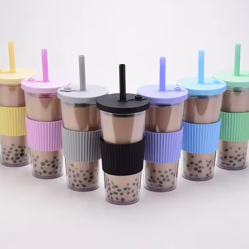 Портативный прозрачный пластиковый тумблер с крышкой